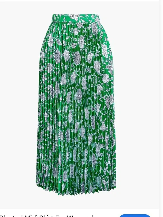 J Crew XS Green Floral Pleated Midi Skirt - Picture 1 of 1